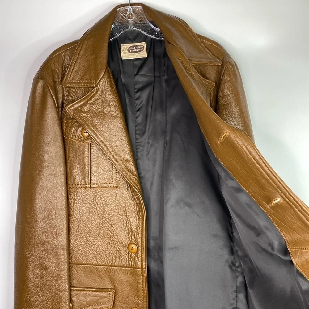 Vintage Lacrosse Glove & Leather Heavy Brown Belted Jacket Men's Small 70s
